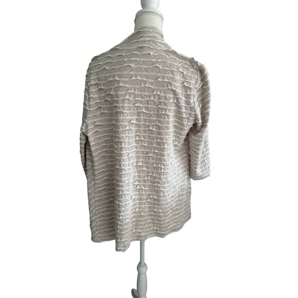 CHICOS Travelers Beige Ruffle Trim Open Jacket Size Chicos 2 -  US 12/14 - Picture 8 of 8